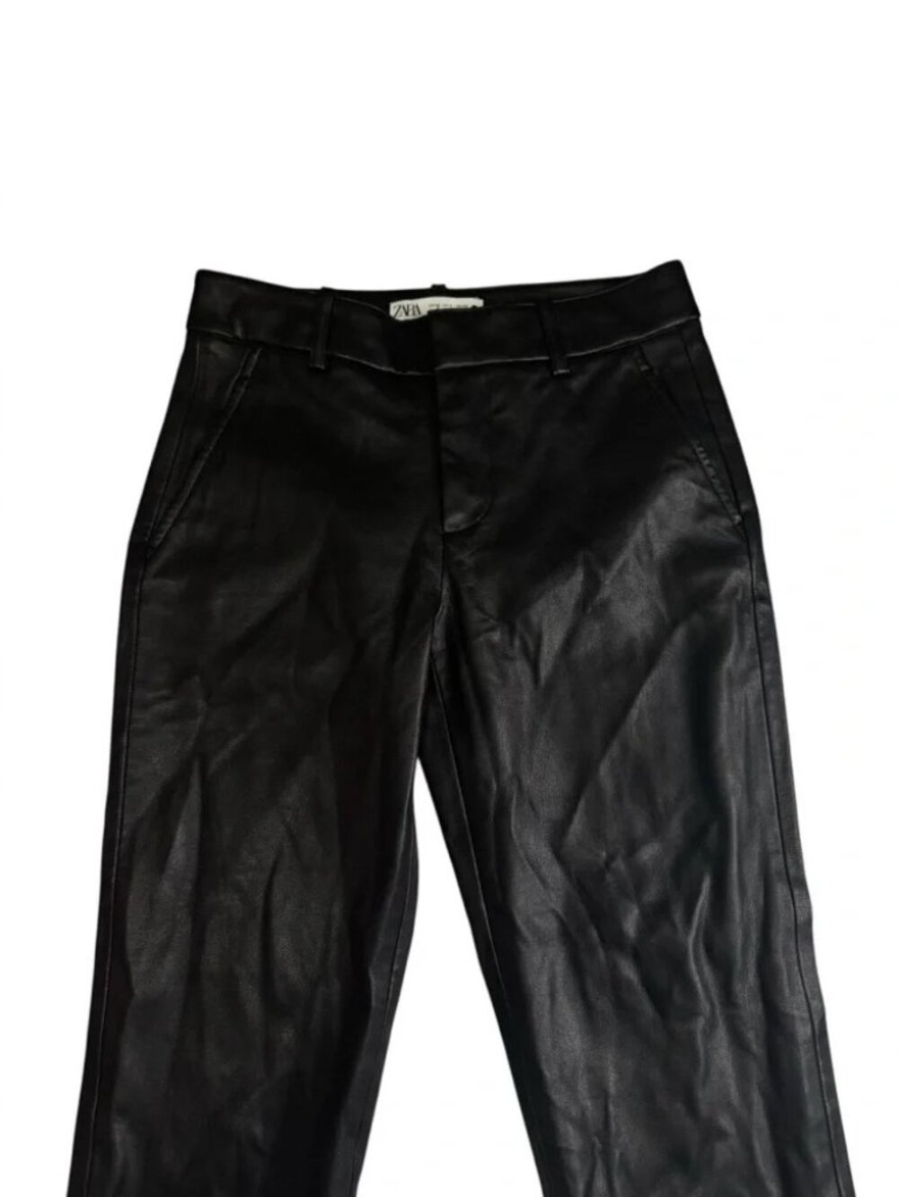 Zara Black Faux Leather Straight Leg Pants Size US 2 EUR 34 - Picture 3 of 8
